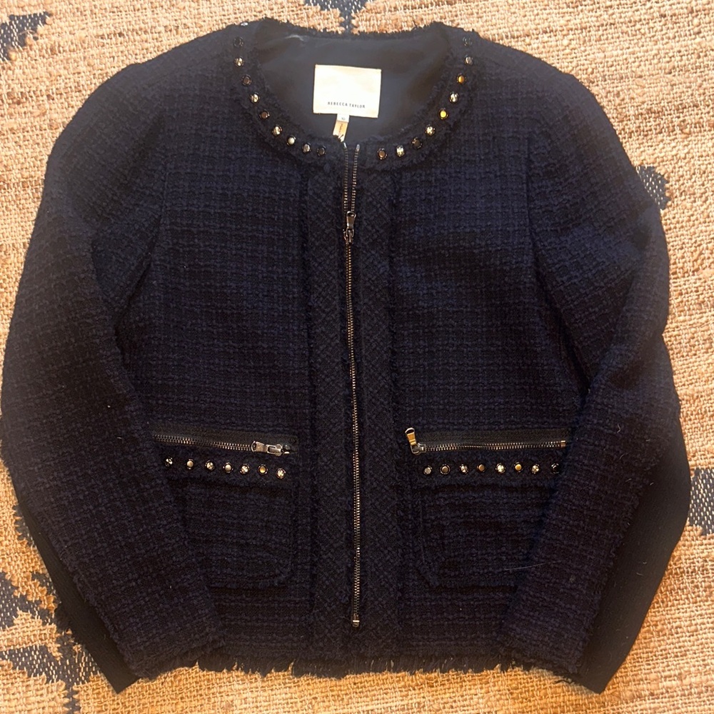 Rebecca Taylor Navy /Black Tweed Blazer with Studded Trim.